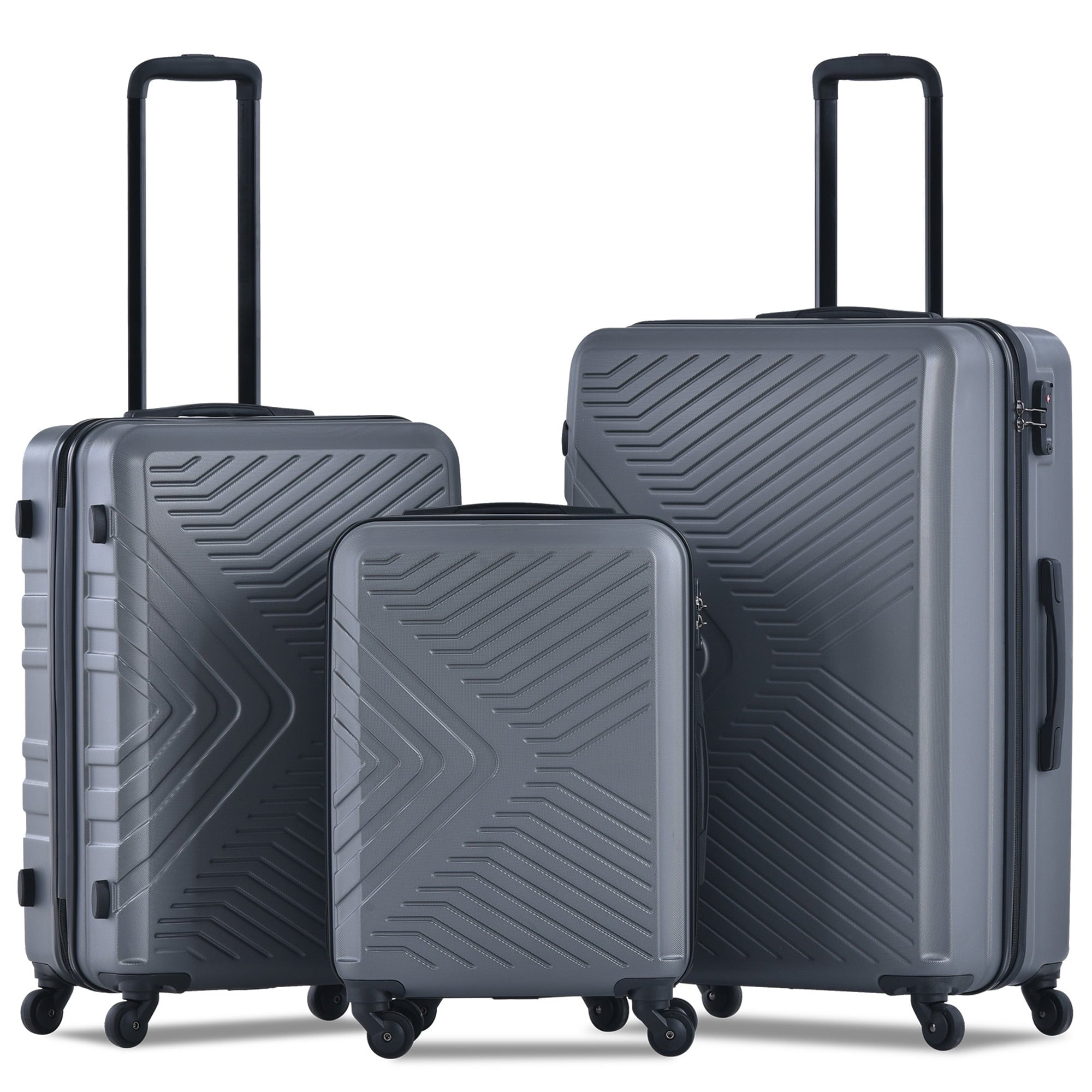 Travelhouse 3 Piece Hardshell Luggage Set Hardside Lightweight Suitcase with TSA Lock Spinner Wheels 20in24in28in.(Black)