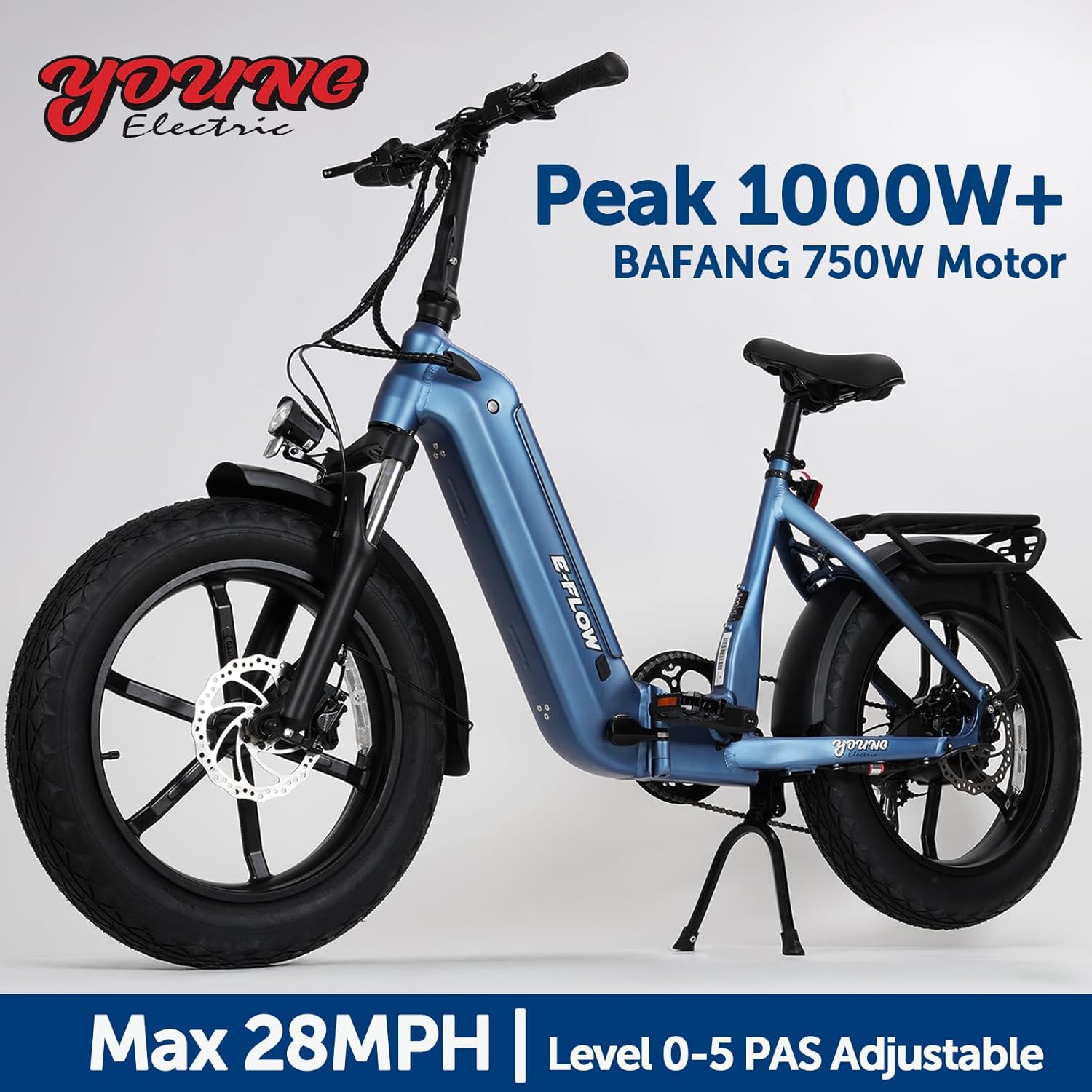 SDU 750W Peak 1000W Folding Ebike, Young Electric Bike E-Flow 48V/20Ah Hidden Removable Battery, Up to 90 Miles 28 Mph, 20''x4.0'' Fat Tire Commute Moutain Fast Cargo E-Bike for Adults