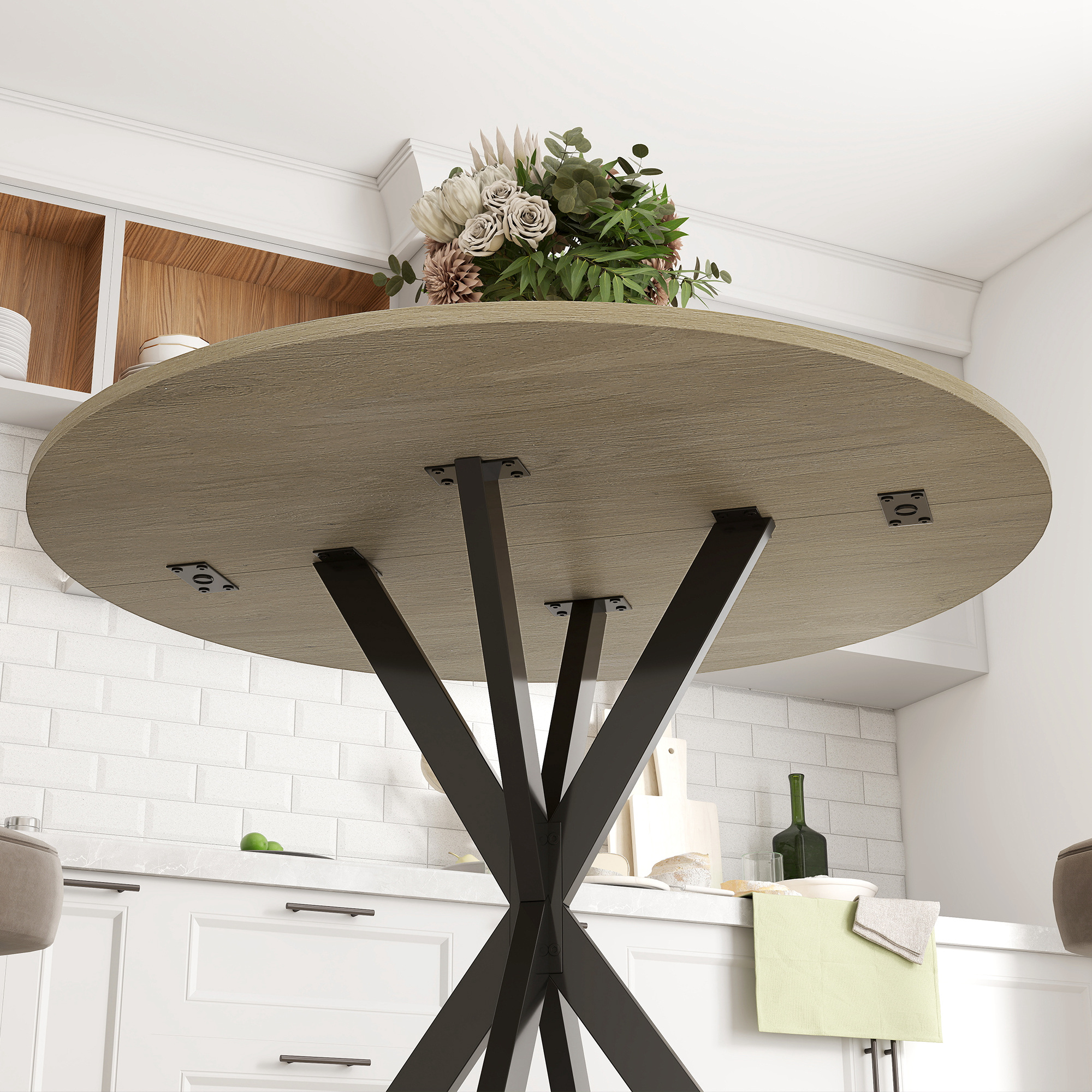 80cm Industriële Ronde Eettafel - Eik