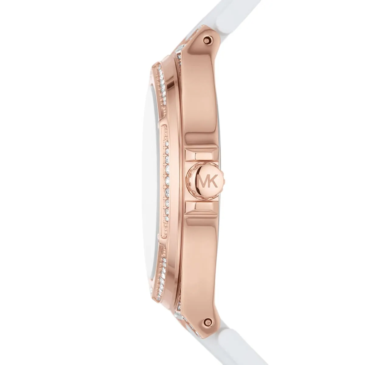 Michael Kors Oversized Lennox Pavé Rose Gold-Tone and White Silicone Watch - MK7248