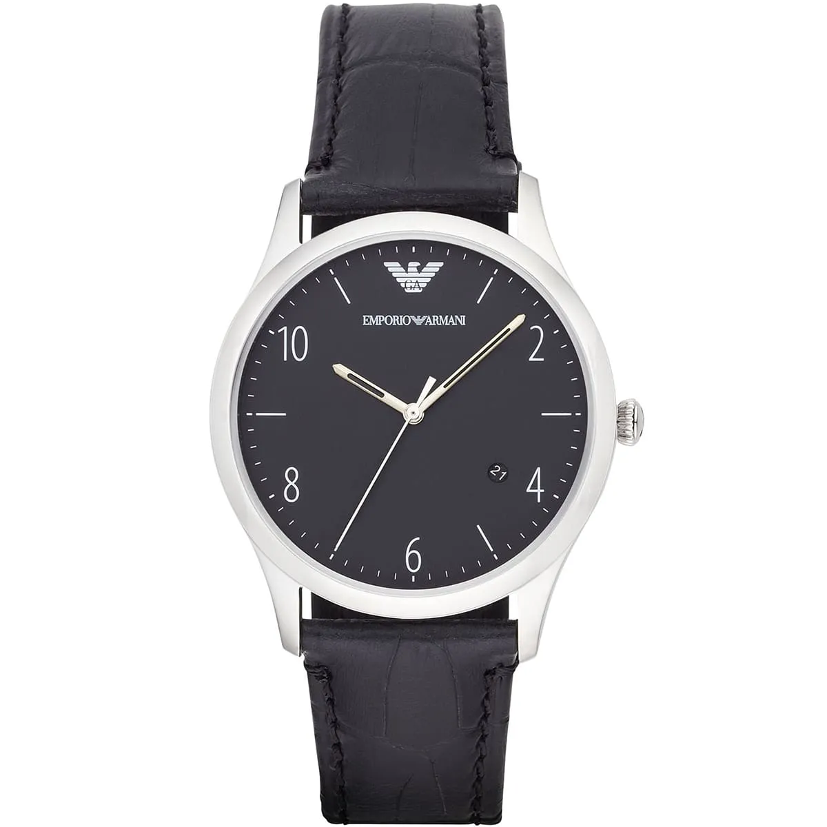 Emporio Armani Classic Quartz Black Dial Black Leather Strap Watch - AR1865
