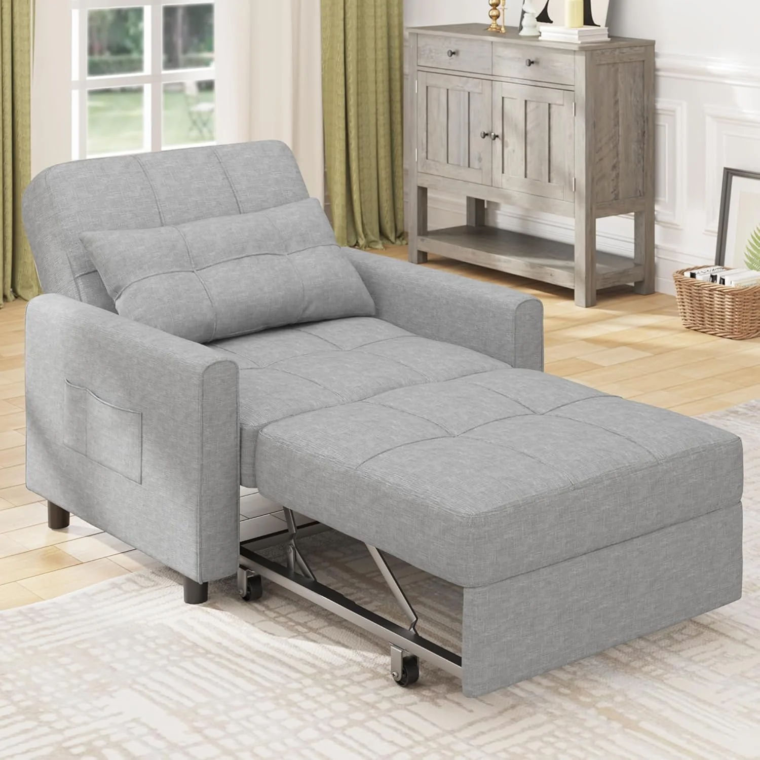 2026 Bealife Relaxsessel, Schlafsessel mit Verstellbarer Rückenlehne, Fernsehsessel, Klappbares Schlafsofa, Relaxsessel fürs Wohnzimmer,Schlafzimmer (Hellgrau)