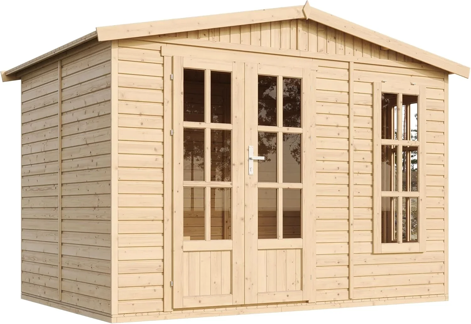 2026 TIMBELA Caseta de jardín de Madera de 6 m2 - Cobertizo Jardin Exterior con Suelo, Ventana, Puerta Doble - Cabaña de jardín para Trabajar en casa - con Tejas bituminosas Verde M334FB+H334FBGREEN