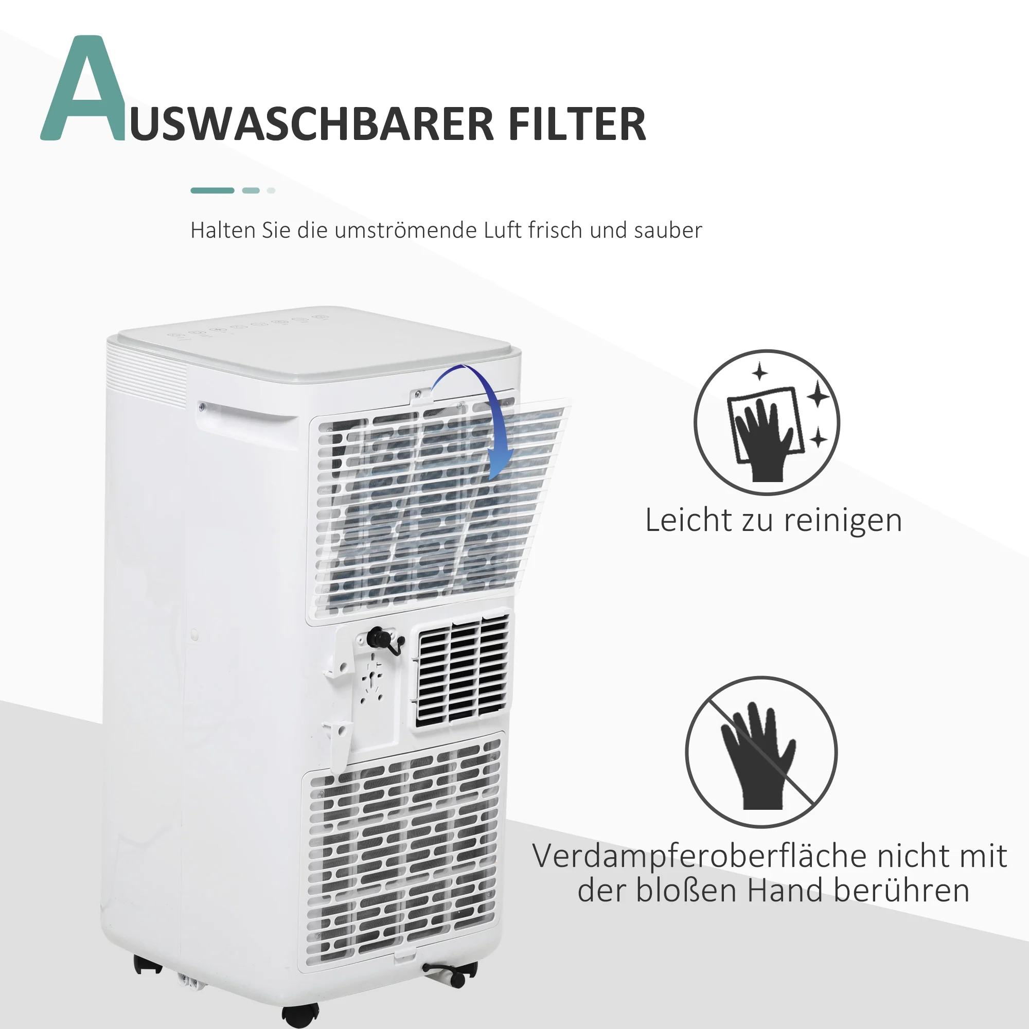 HOMCOM Mobiele airconditioner airconditioner 4 modi afstandsbediening 24u timer ABS wit