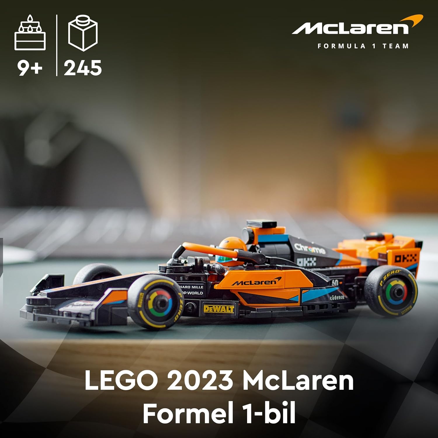 LEGO Speed ​​Champions 2023 McLaren Formel 1-bil leksaksbil, byggbar modellbyggsats för barn, presentidé att leka med och visa upp för pojkar och flickor från 9 år som gillar självständig lek 76919