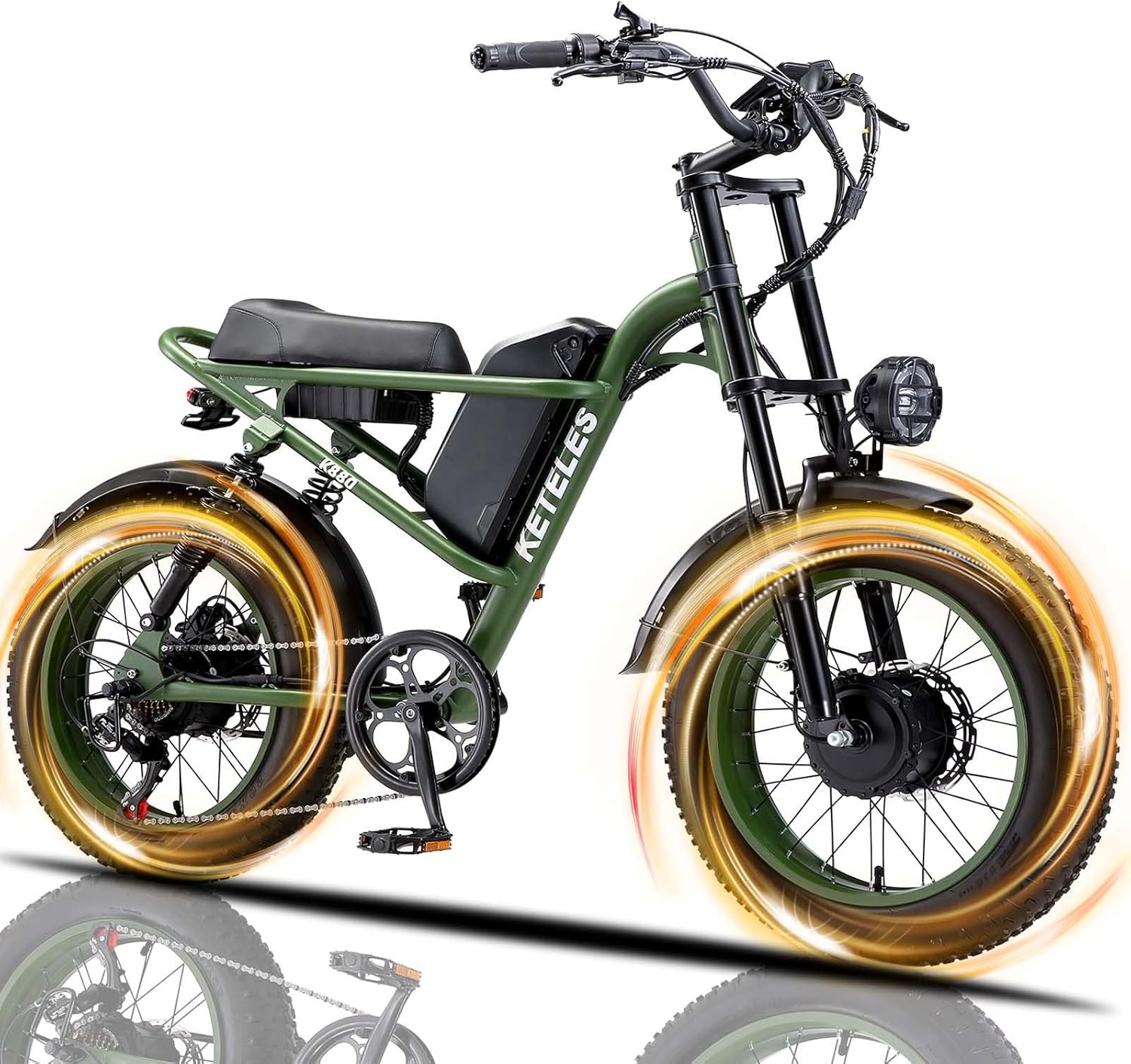 KETELES Electric Bike for Adults, Moped Style Dual Motor Ebike Full Suspension e-bike 20X4.0 Fat Tire Electric Dirt Bike 2000W AWD Electric bicycle 48V 23AH Removable Battery Hydraulic Disc Brake