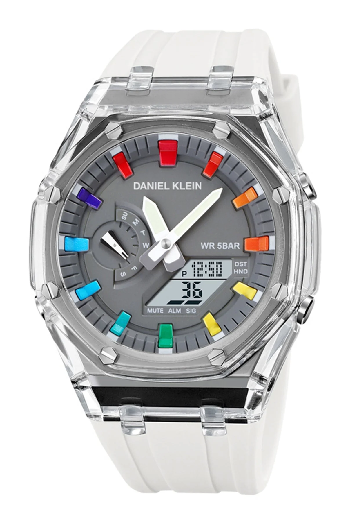 Daniel Klein Digital Grey Dial White Silicon Strap Watch - DK.2100-4