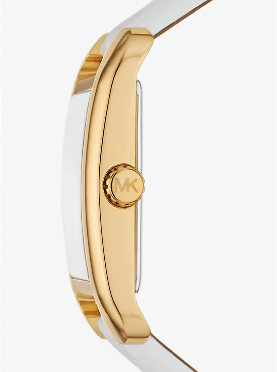 Michael Kors Petite Quartz White Dial White Leather Strap Women's Watch- MKO1059
