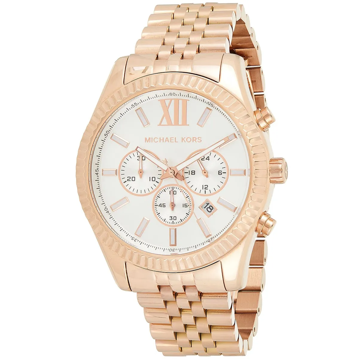 Michael Kors Lexington Chronograph White Dial Rose Gold Men's Watch - MK8313