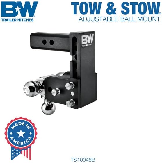 B&W Trailer Hitch Tow & Stow Adjustable Tri-Ball Mount, Zinc, 2′′ Receiver, 5′′ Drop, 10,000 lbs GTW, Model TS10048B