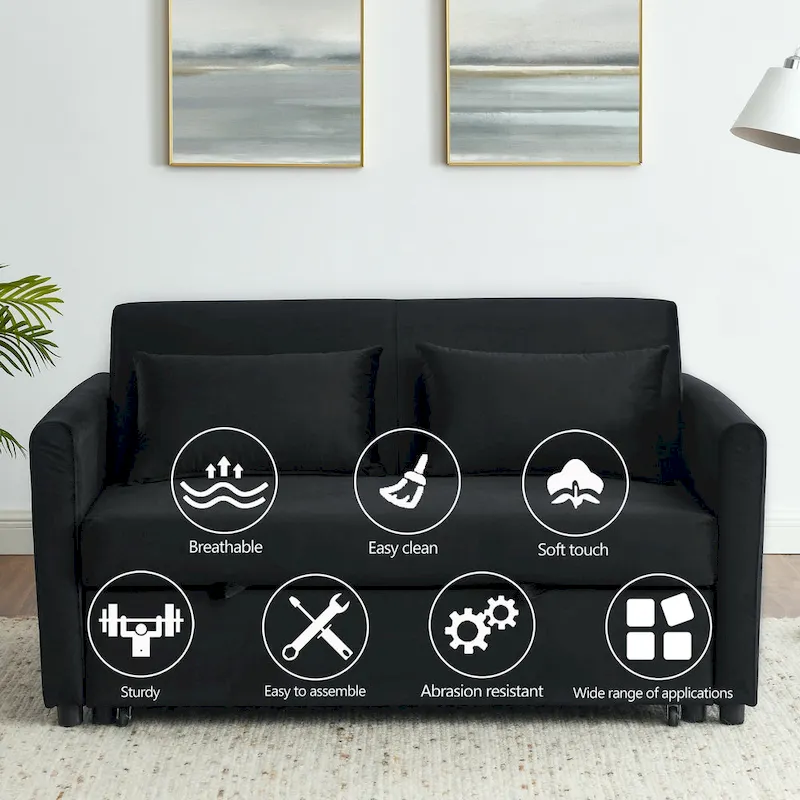 Convertible Sofa Bed, 3-In-1 Versatile Velvet Double Sofa With Pullout Bed