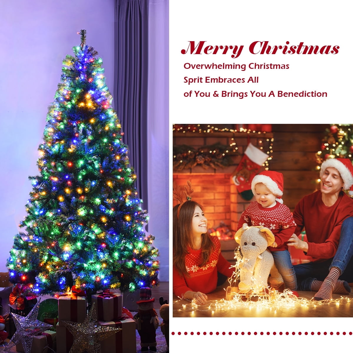 Costway 8Ft Pre-Lit Artificial Christmas Tree Hinged 750 LED Lights