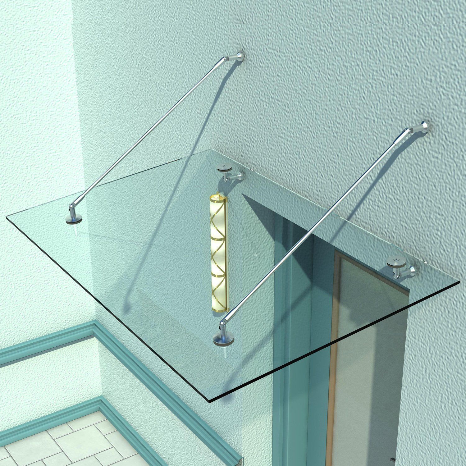 HOMCOM Glazen luifel voordak huisdeur roestvrije staal gehard glas 150X90 cm