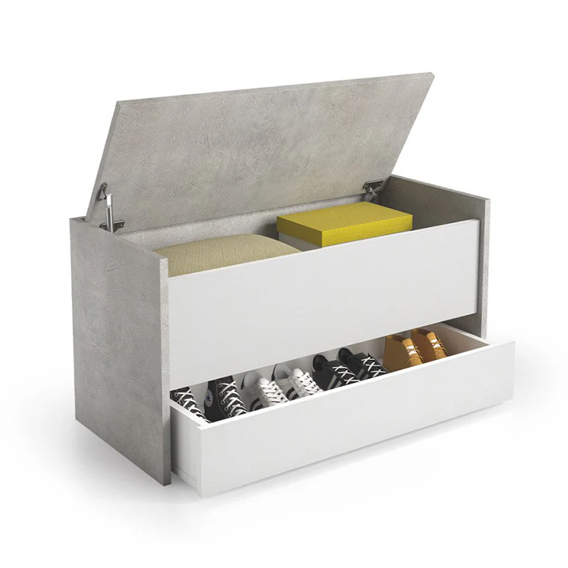 Baule Con Cassetto Bianco-Cemento 90x40x46 Cm