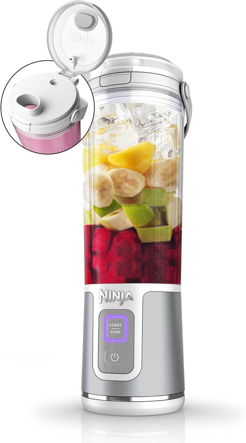 Ninja Blast bärbar mixer, 530 ml, läckagesäkert lock och pip, kraftfull sladdlös minimixer, laddningsbar, smoothies, proteinshakes, mixar is och fryst frukt, denimblå, BC151EUNV