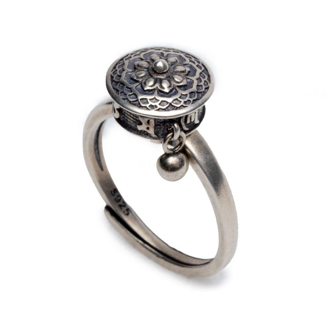 Tibetaanse Lotus Ring - 925 Sterling Zilver - Gebedsmolen - Geluksring