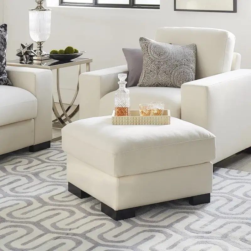 iNSPIRE Q Artisan White Cotton Fabric Down-Filled Ottoman - Lion Design