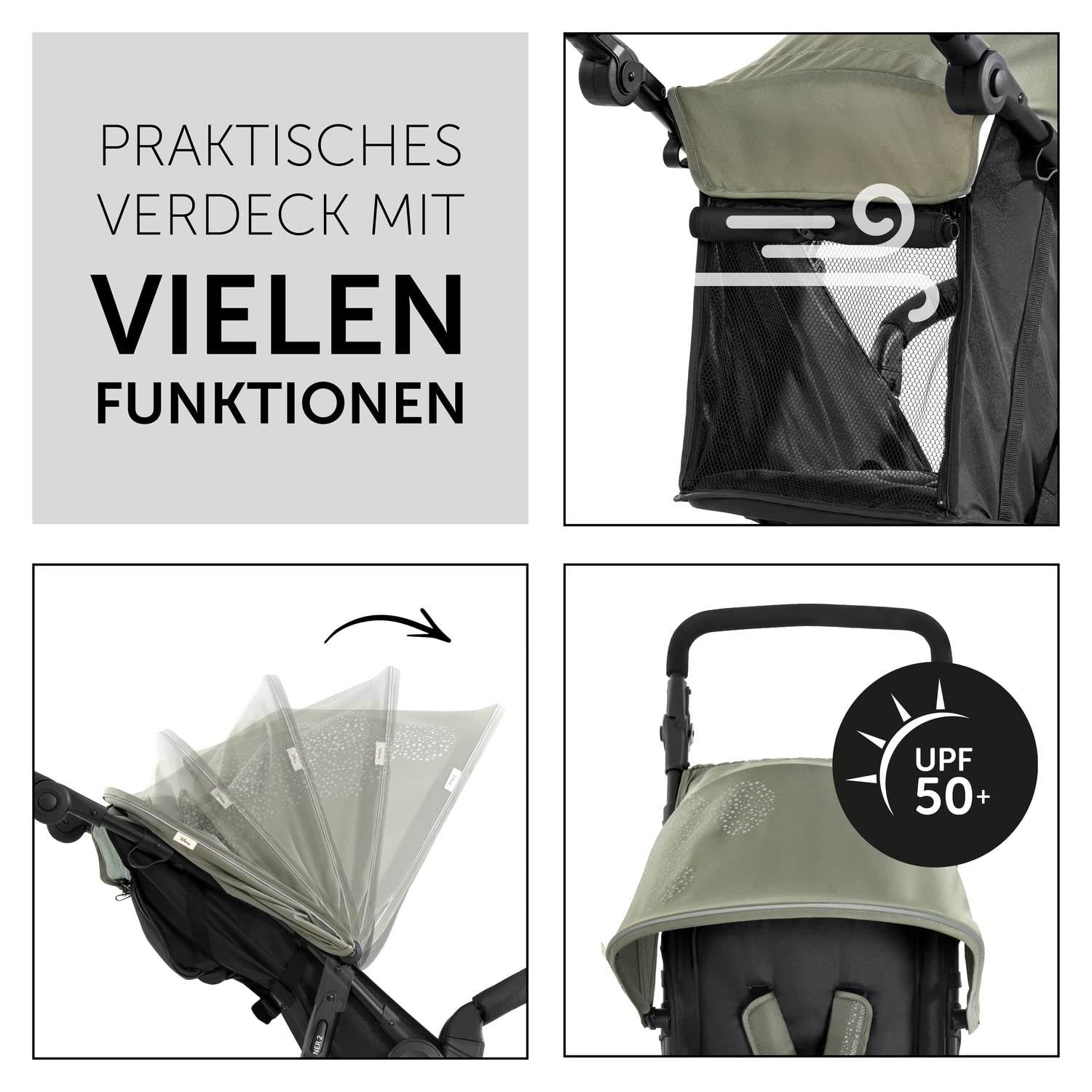 hauck Kinderwagen Runner 2, Dreirad Buggy mit XL Lufträder für Kinder bis 22 kg, UV-Schutz 50+, Belüftungsfenster, Höhenverstellbar, Faltbar, XL Korb bis 3 kg, Liegefunktion (Black)