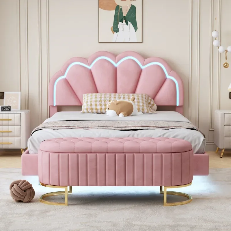 Full LED Platform Bed with Storage Ottoman - 2-Piece Bedroom Set