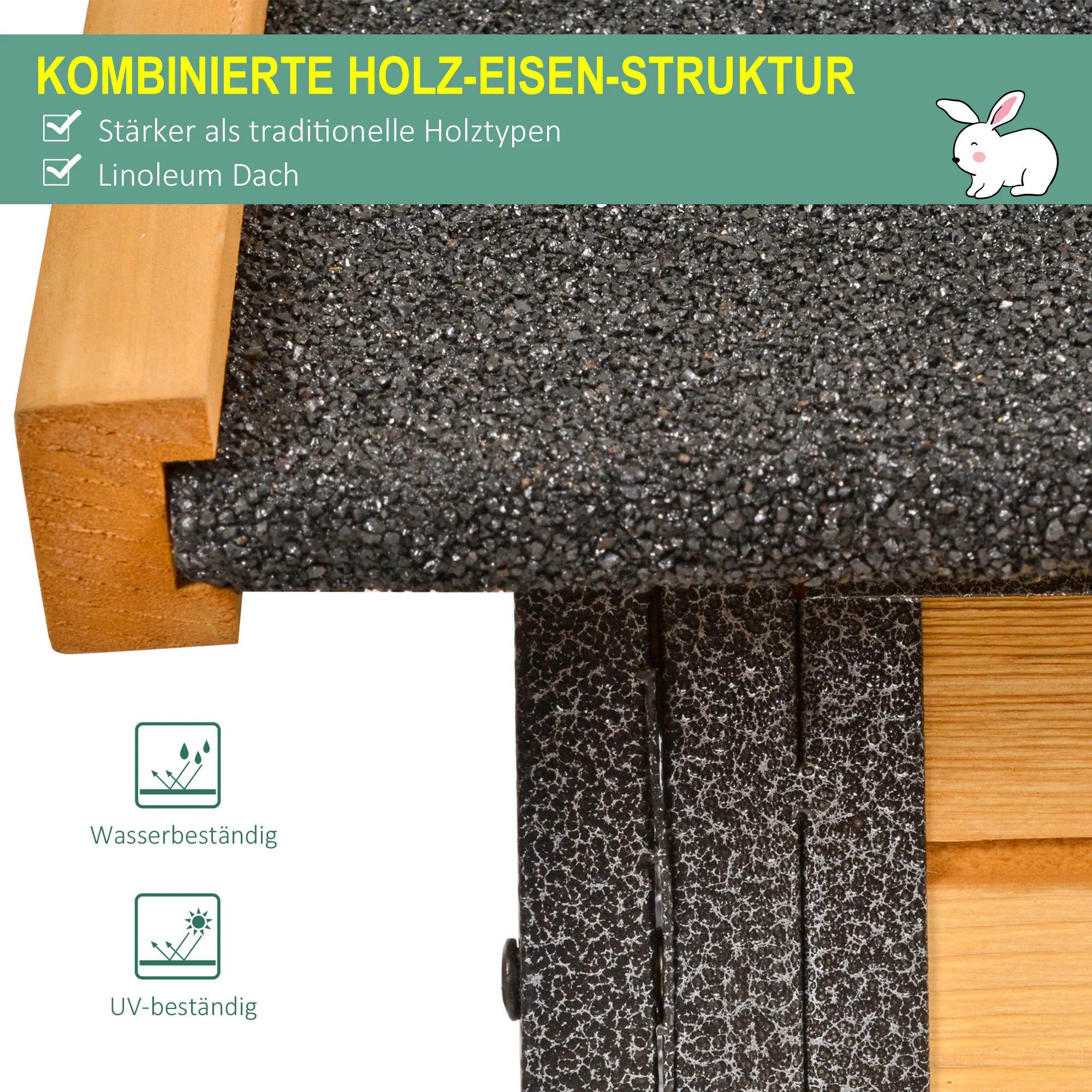 Konijnenhok verhoogd huisje met afsluitbare deur buiten hout metaal