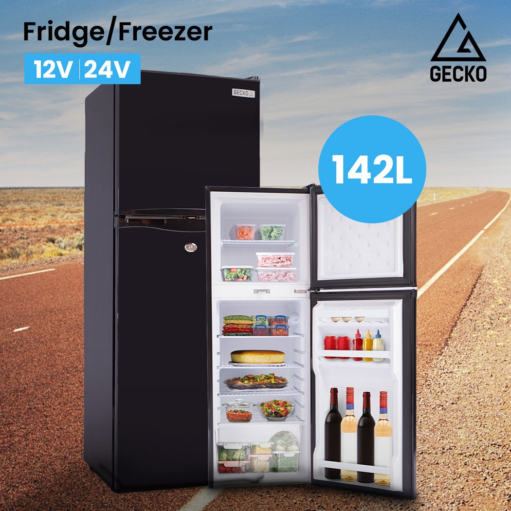 GECKO 142L Upright Portable Fridge / Freezer, 12V/24V for Motorhome and Caravan, Black