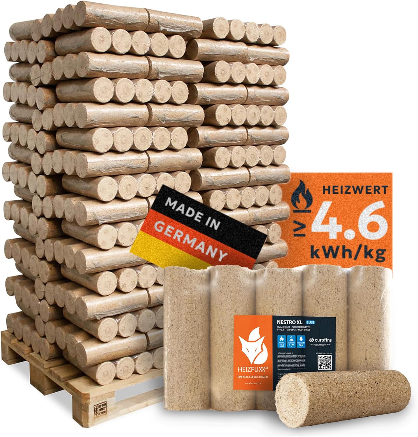 2026 Holzbriketts Nestro XL Blue - Weichholzbriketts Palette 960 kg (96x10 kg) - Premium Briketts für Kamin, Heizkessel & Ofen - Hoher Heizwert, geringer Aschegehalt & maximale Energieausbeute
