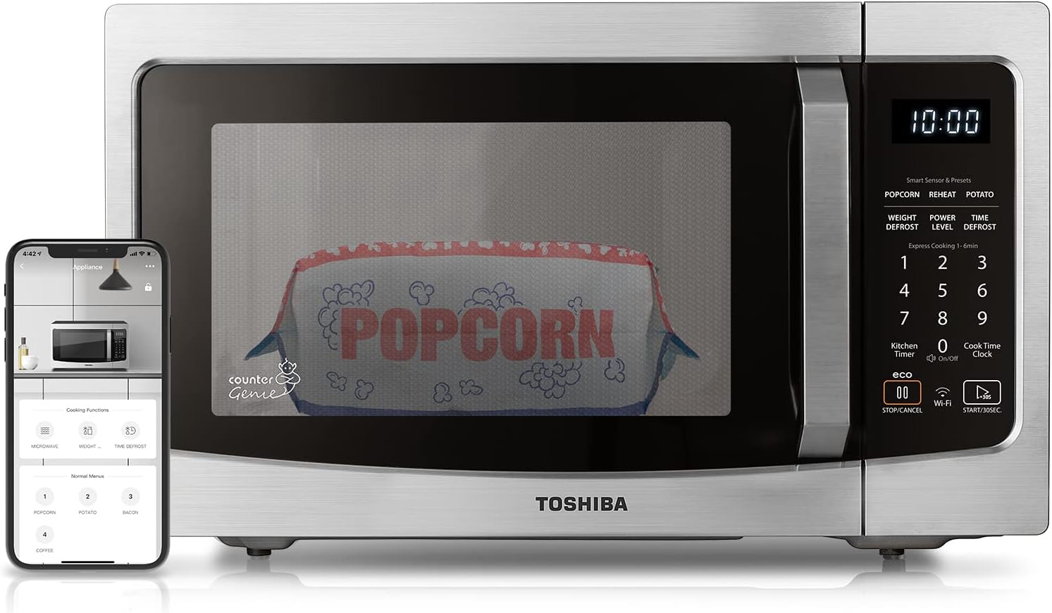 TOSHIBA 4-in-1 ML-EC42P(SS) Countertop Microwave Oven, Smart Sensor, Convection, Air Fryer Combo, Mute Function, Position Memory 13.6