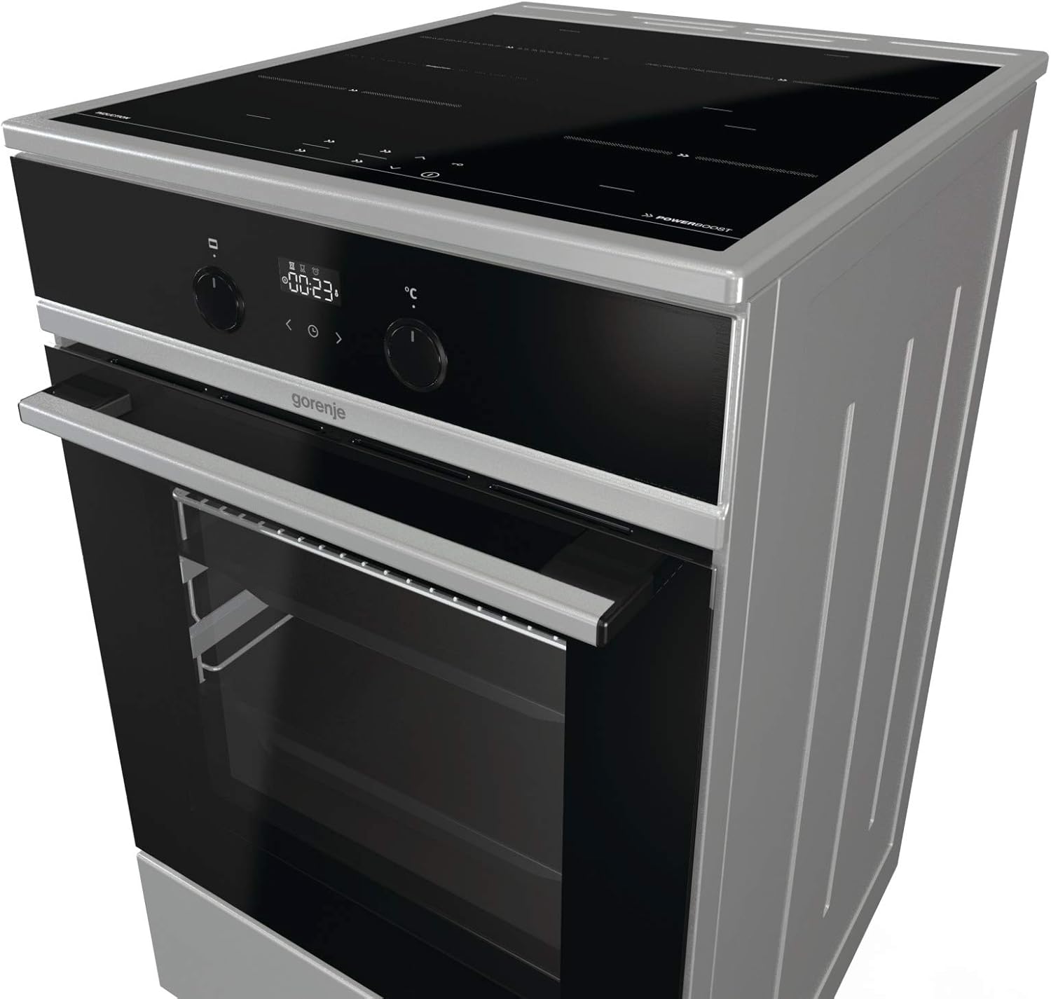 Gorenje GEIT5C61SPG Standherd mit Induktionskochfeld, 50 cm, 70 Liter,Silber, PerfectGrill, AirFry, FrozenBake, Pizza Mode 300°C, AquaClean, Made in Europe, inox