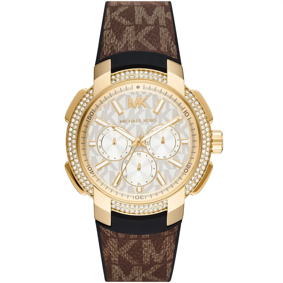 Michael Kors Sidney Logo Pattern Dial Brown Genuine Leather Women's Watch-  MK6948