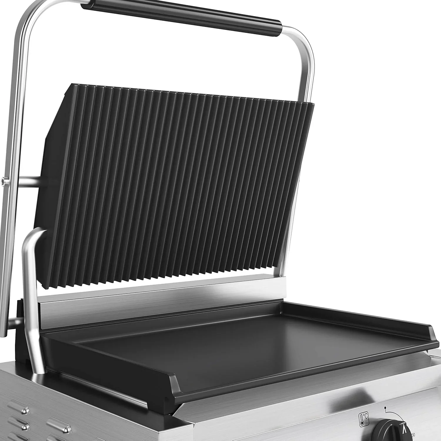 METRO Professional Plancha con Panini grill GPG1202, acero inoxidable, 43 x 36 x 20 cm, temperatura hasta 300°C, 45 paninis cada 60 minutos, plata