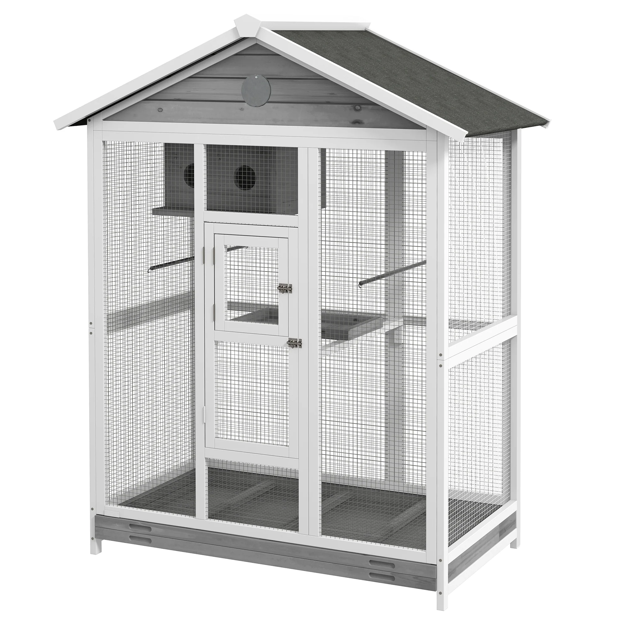 PawHut Houten vogelkooi met 4 zitstokken, asfaltdak, waterdicht, 112 x 68 x 154 cm