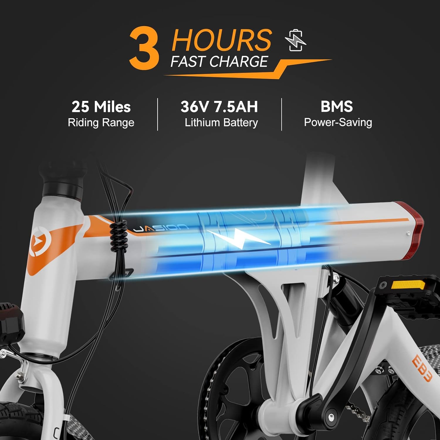 Jasion EB3 Electric Bike for Adults 21mph Folding Adults Electric Bicycles, 350W Brushless Motor, 36V 7.5Ah Battery, Center Suspension, 3 Levels Assist, 14 Foldable ebike for Adults and Teens
