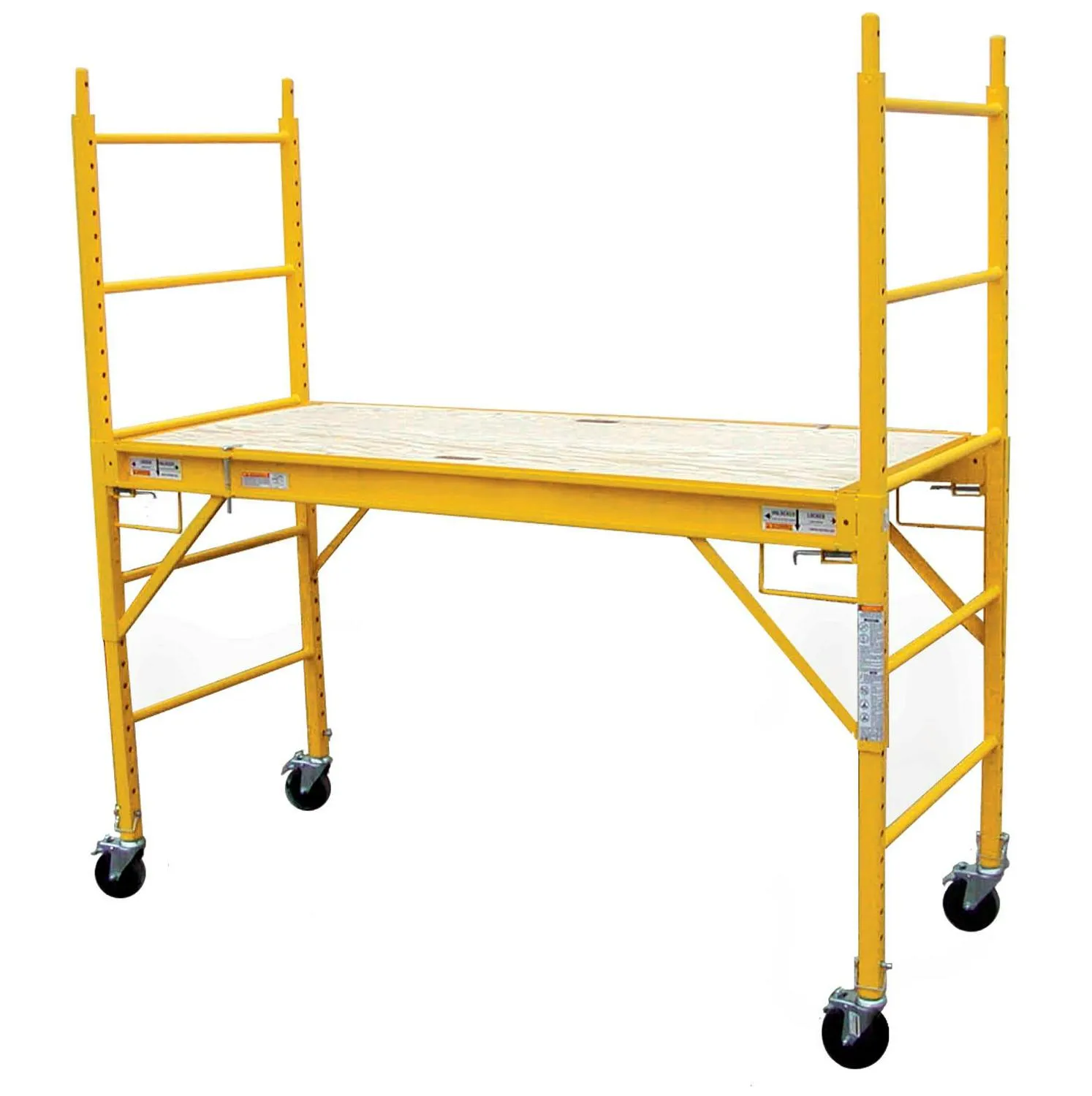 2026 Andamio de acero plegable móvil Pro Series con plataforma de madera de 454 kg, altura de trabajo de 3,66 m, mini andamio compacto para interior y exterior con ruedas bloqueables.