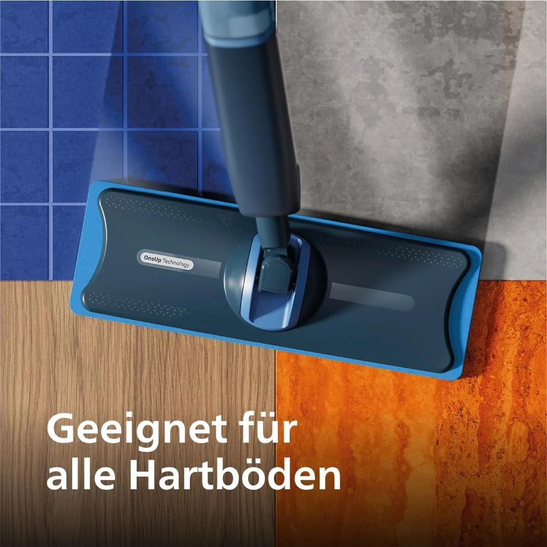 2026 Philips OneUp 5000 Serie Elektrischer Wischmopp - 2X sauberere Böden², 2X schnelleres Wischen, Zwei Feuchtigkeitseinstellungen für Harte & empfindliche Böden, Kabellos mit 360° Drehgelenk (XV5113/01)
