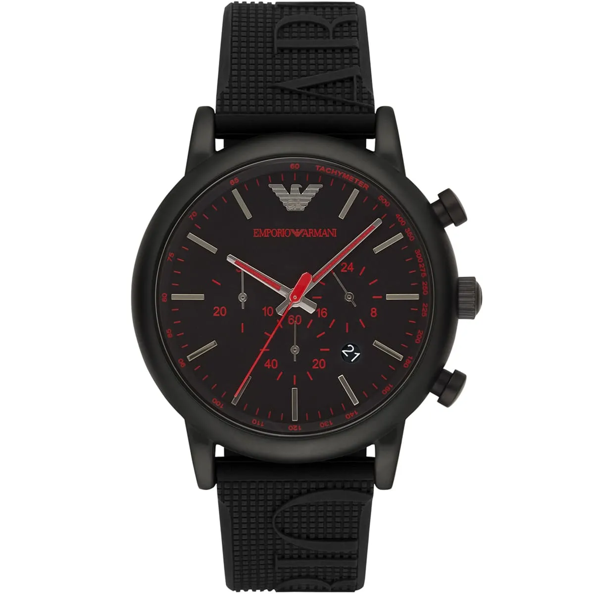 Emporio Armani Luigi Chronograph Black Dial Black Rubber Strap Watch - AR11024