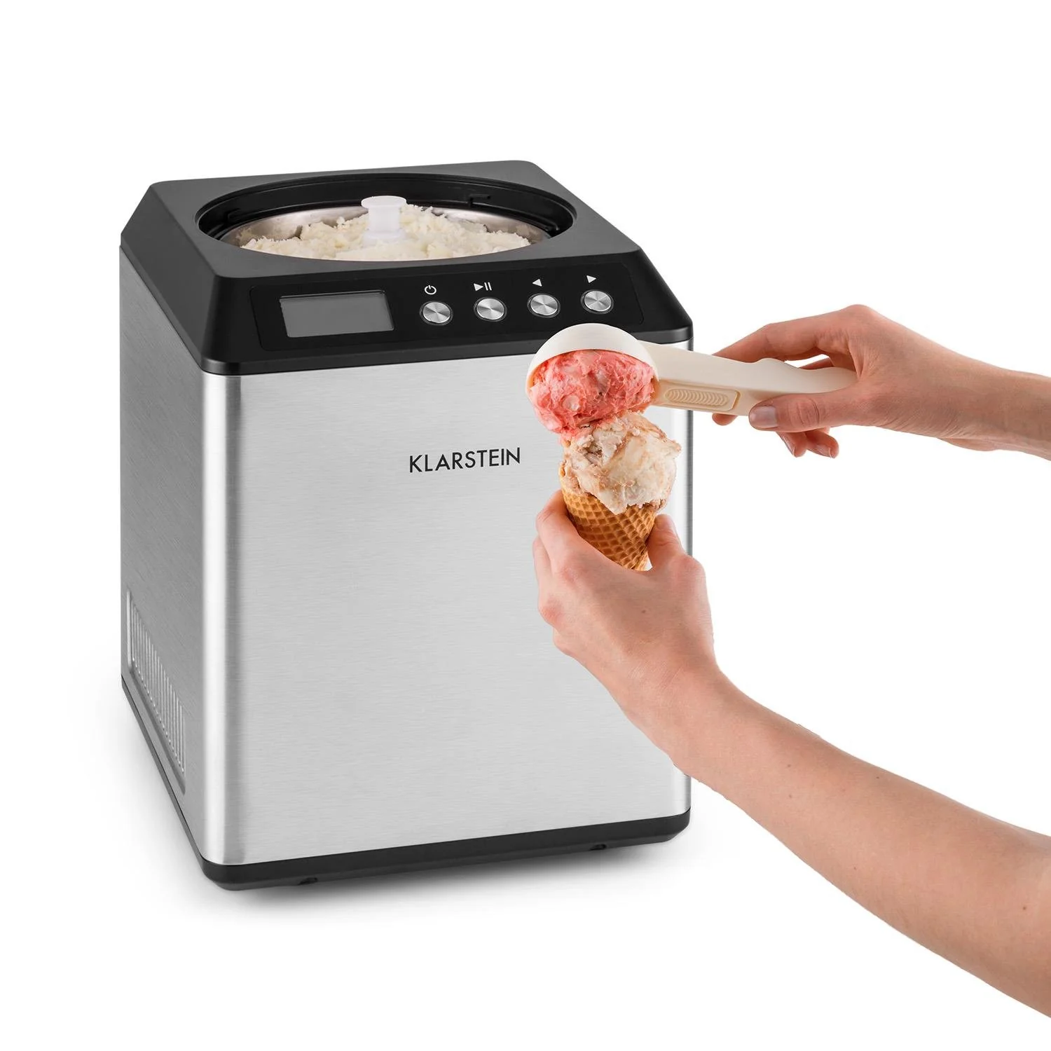 2025 Máquina para Hacer Helado Klarstein Vanilla Sky – 2L, Compresor de 180 W, Acero Inoxidable, Función de Mantener Frío, Temporizador, Pantalla LED – Color Plata