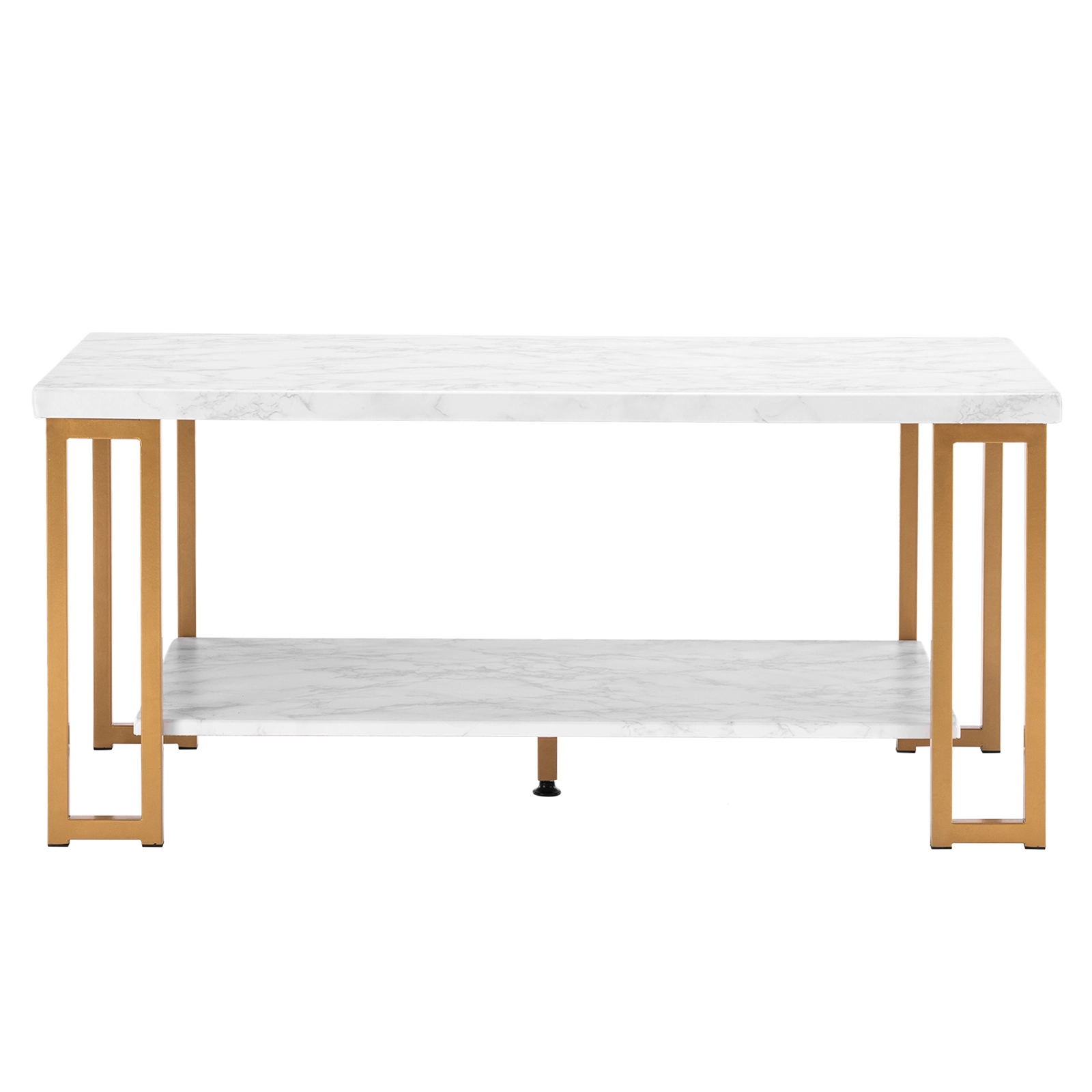 (106 x 50 x 48cm) Simple Double-layer Golden Iron Pipe Marble PVC Coffee Table Rectangular