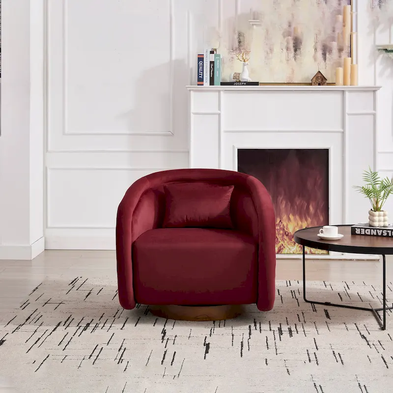 Swivel Accent Chair, 360-degree Swivel Barrel Chair with Velvet Fabric Upholstery, Comfy Pumpkin-Shaped Swivel Chair