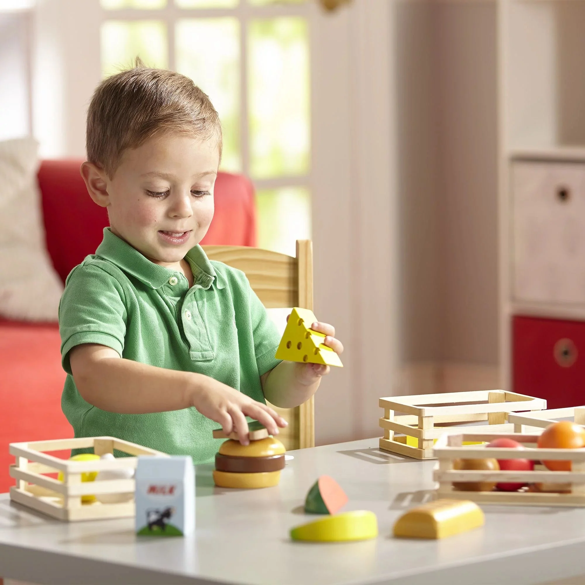 Melissa & Doug Grupos de Alimentos – 21 Piezas de Madera y 4 Cajas, Multicolor