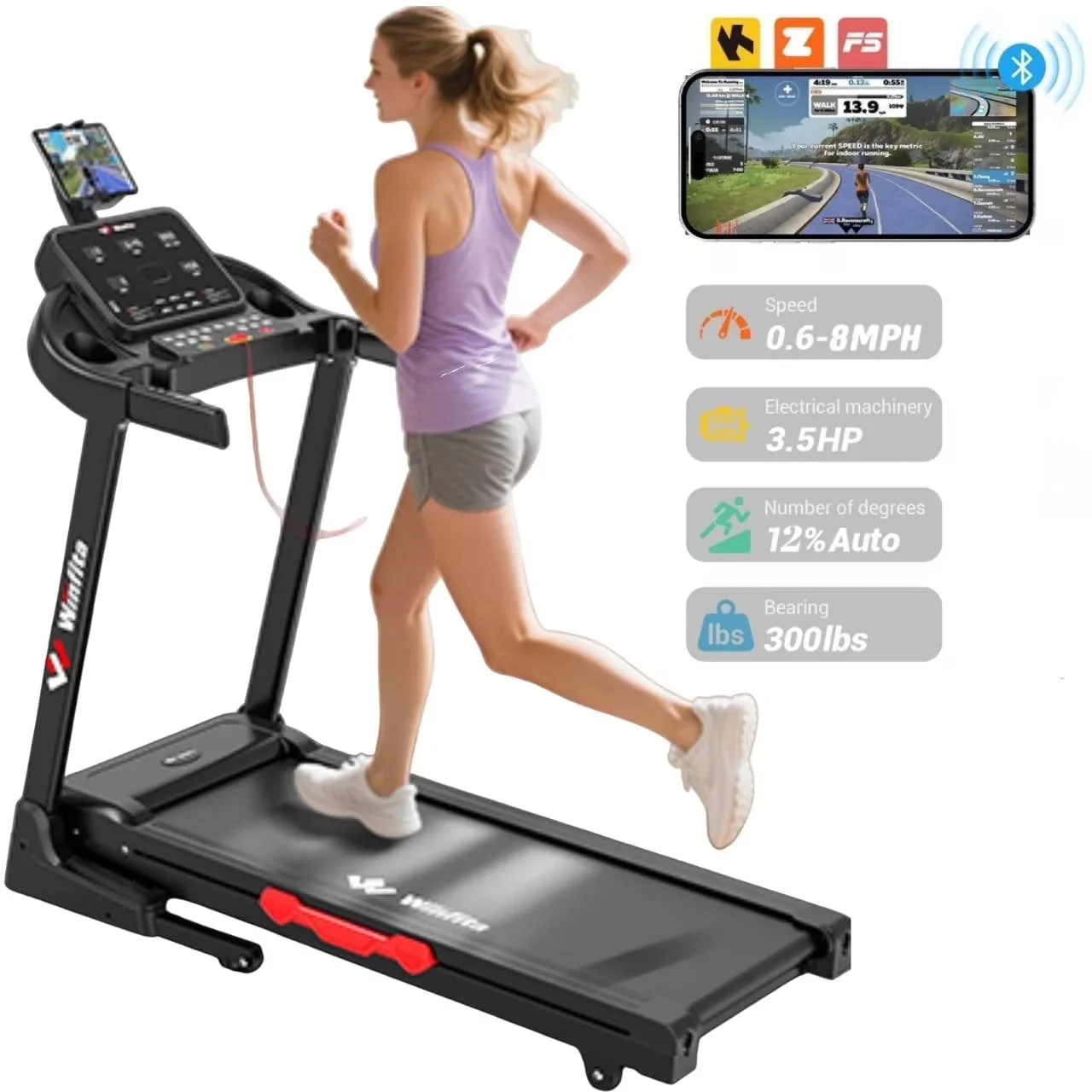 15% Auto Incline Treadmill for Home and Office, Portable Foldable Treadmills with 300 Lbs Weight Capacity, 4.0HP Quiet Walking Pad Treadmill, Pulse Monitor, BMI Detector, 50