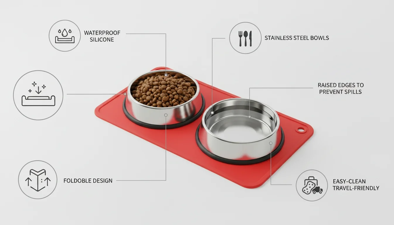 Portable Pet Feeding Mat, Foldable Waterproof Food Pad for Dogs & Cats