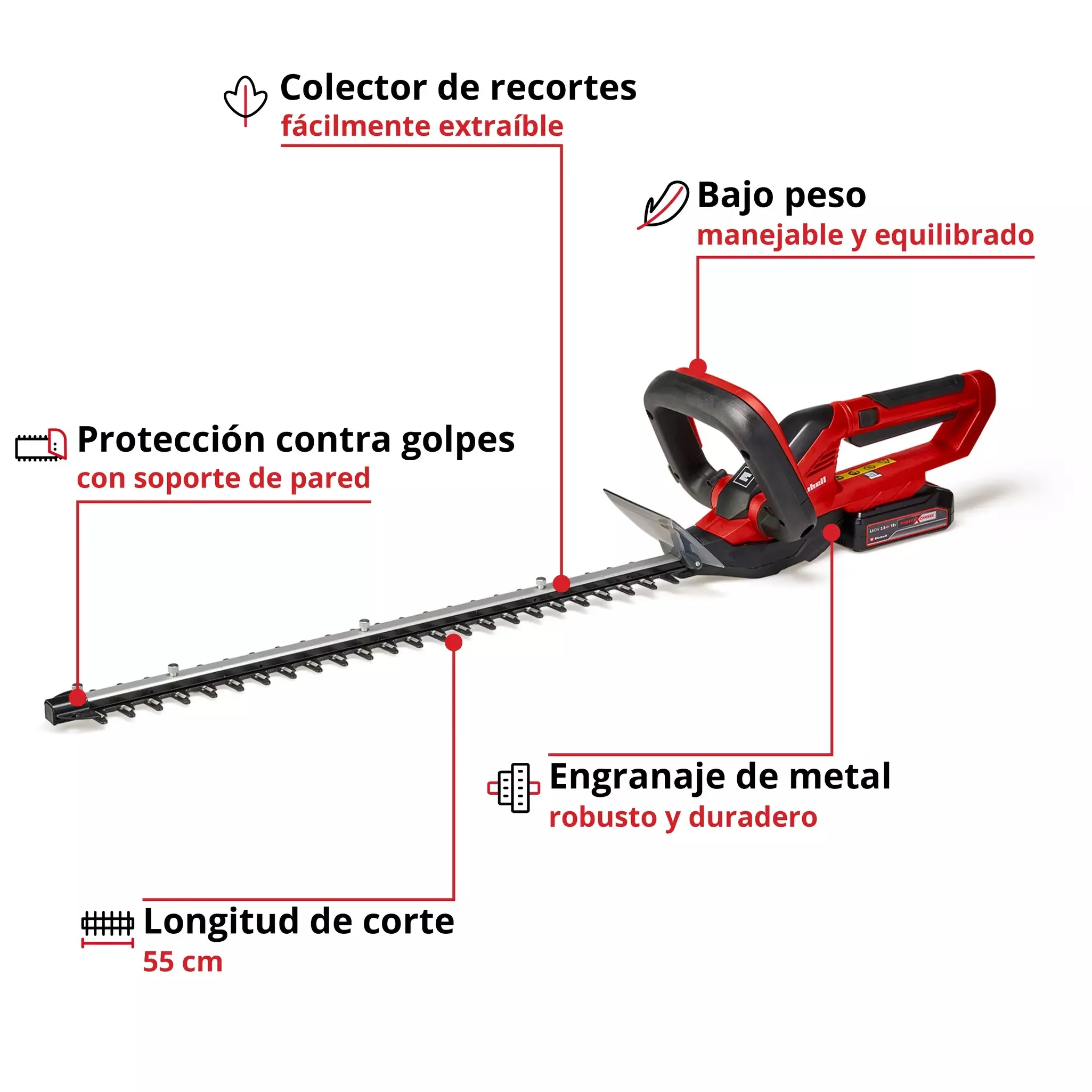 2025 Cortasetos Eléctrico a Batería GE-CH 1855/1 LI - Incluye Cargador y Batería