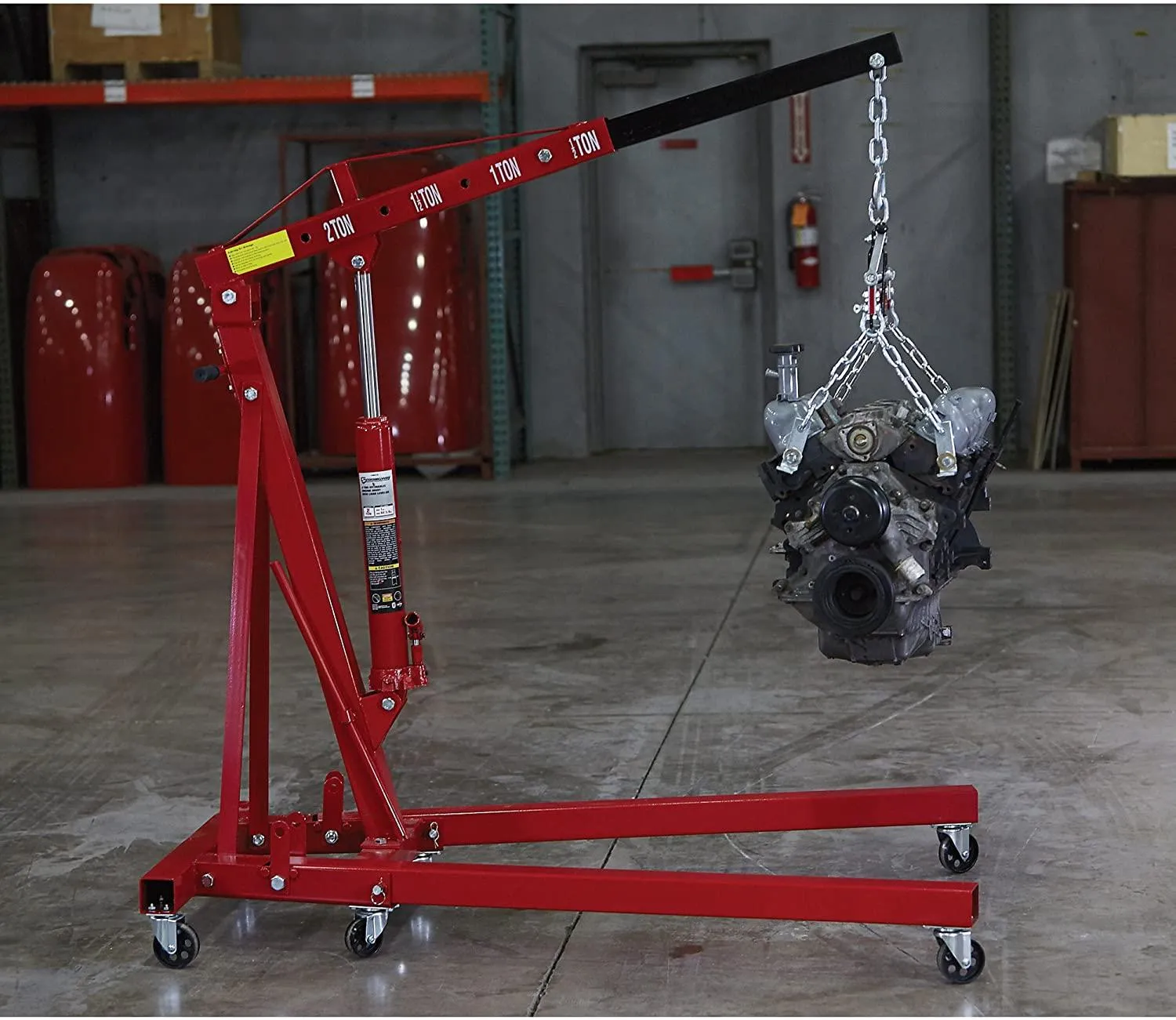 Strongway Hydraulic Engine Hoist with Load Leveler – 2-Ton Capacity, 1in.-82 5/8in. Lift Range