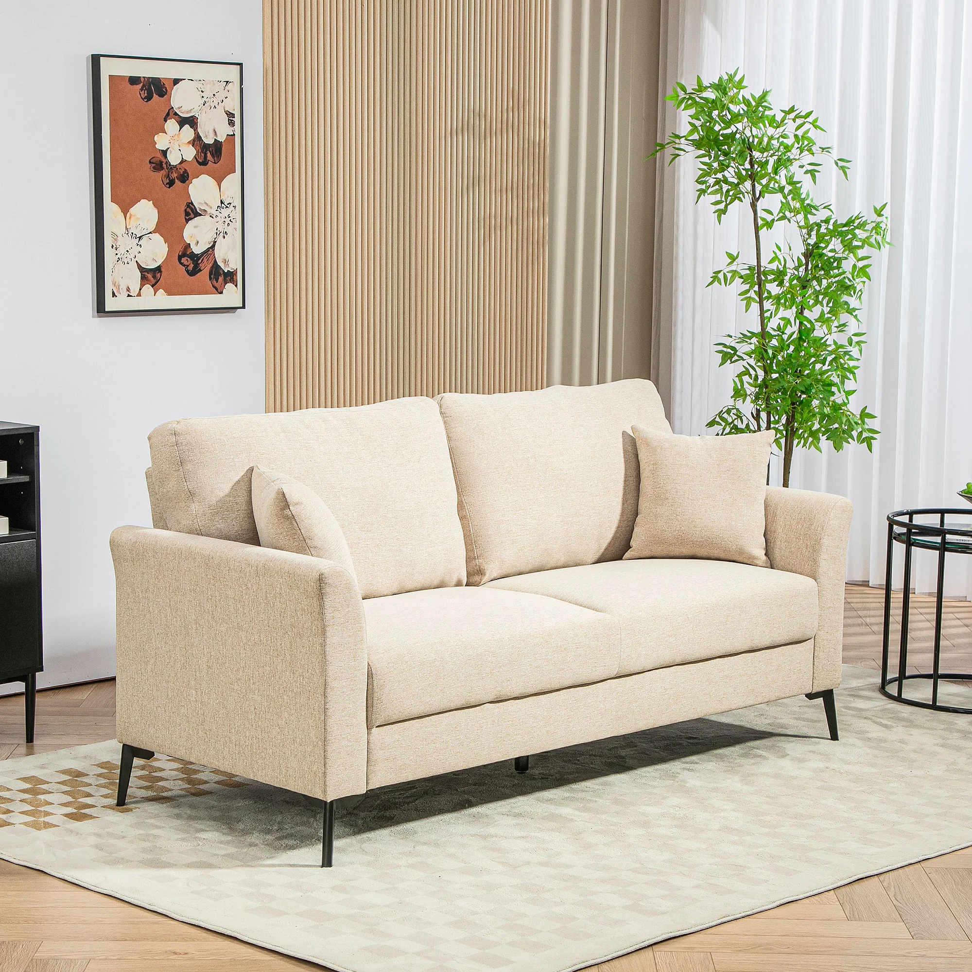 HOMCOM 2-Sitzer Sofa bequeme Polsterung abnehmbare Kissen Beige