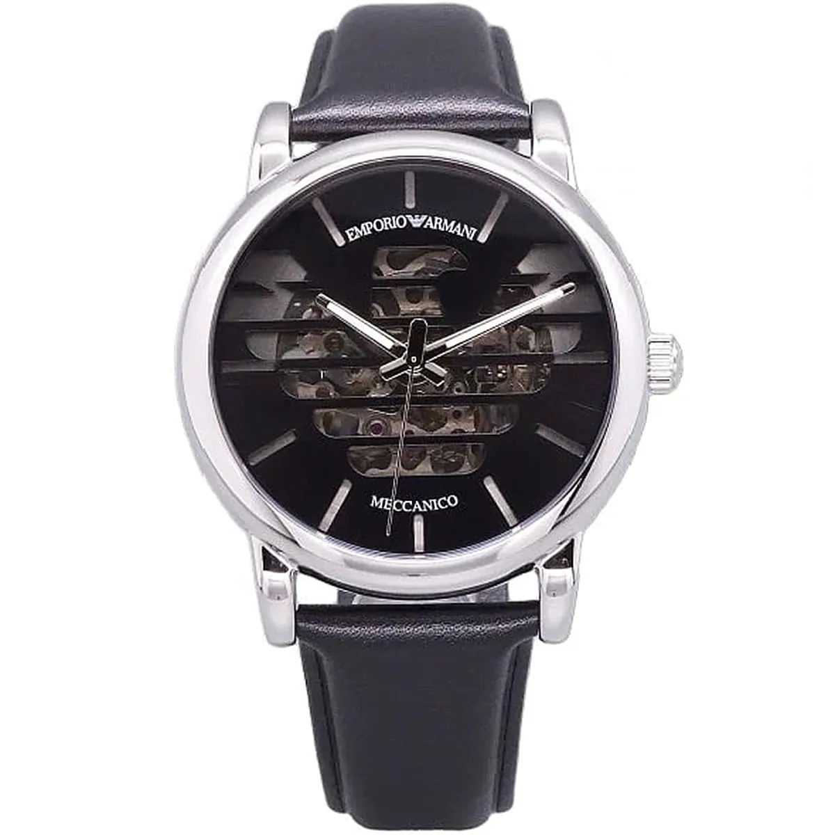 Emporio Armani Luigi Meccanico Automatic Black Genuine Leather Men's Watch - AR60040