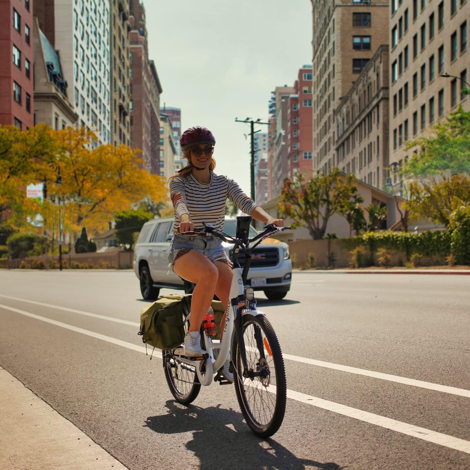 Heybike Cityscape Electric Bike 350W(Peak 500W) Electric City Cruiser Bicycle Up to 40 Miles Removable Battery, 7-Speed and Dual Shock Absorber, 26 Electric Commuter Bike for Adults