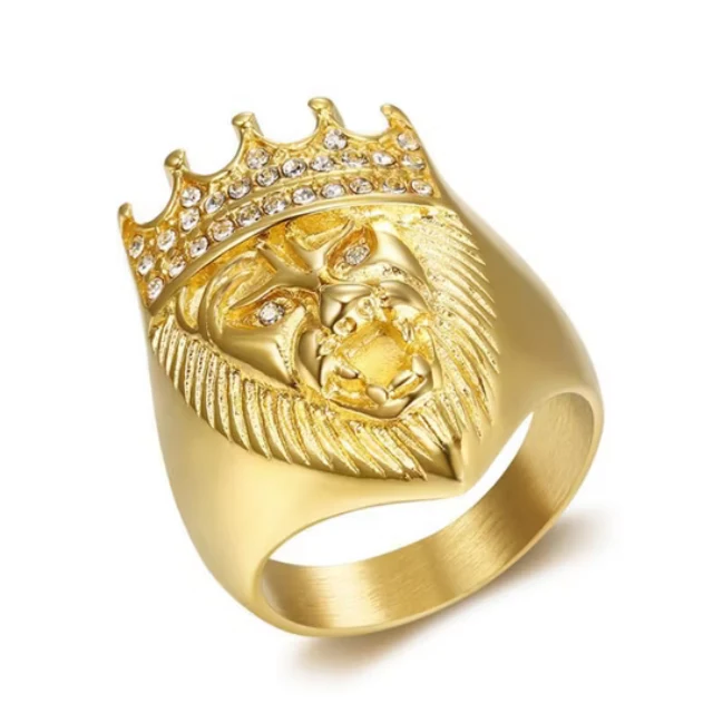 Big Daddy Lionhead Pave Crown Gold Iced Out Ring