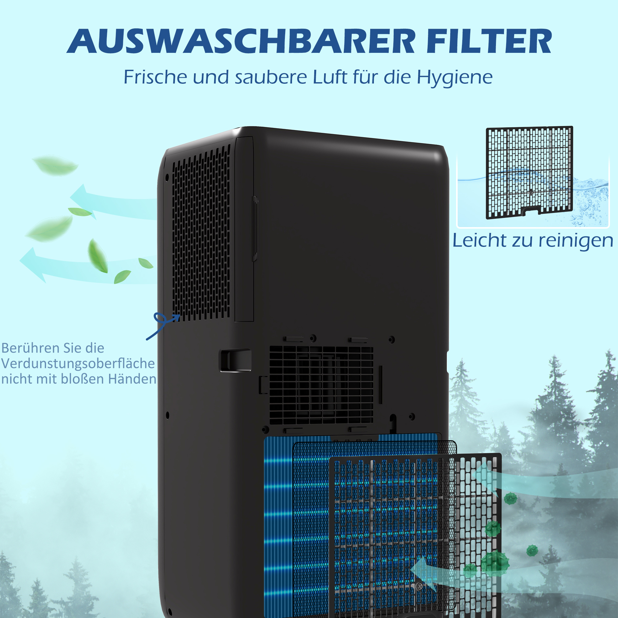 Mobiele Airconditioner Mini Airco, 24-uurs Timer, 3 Snelheden, 33 x 28 x 68,5 cm, Zwart