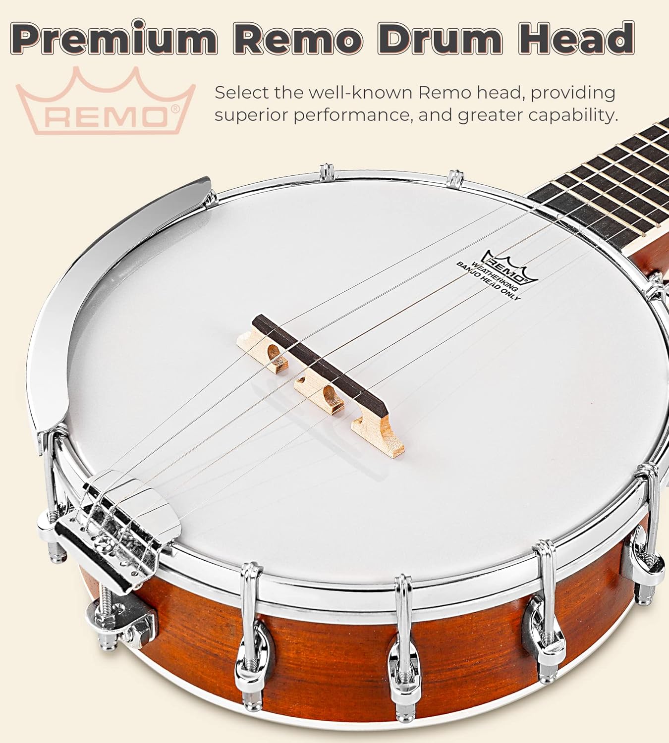 Vangoa 5-String Banjo Set with Resonator, Remo Head, Mahogany Body, Beginner Kit with Accessories – Brown, 38 Inch