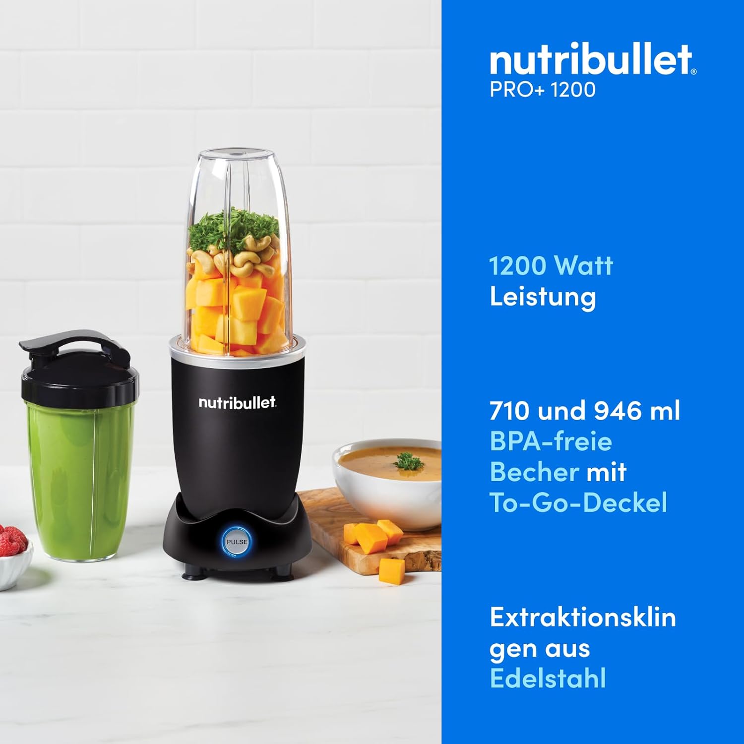 Nutribullet Pro 1200, Elektrischer Mixer, Zerkleinerer, Smoothie Mixer, Multifunktionsmixer, 1200w Leistung, 700ml und 900ml Glser, schwarz, NB120MB